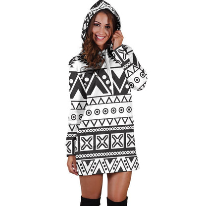 Dark Grey Aztec Pattern Print Hoodie Dress GearFrost