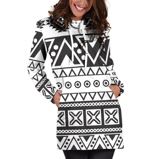 Dark Grey Aztec Pattern Print Hoodie Dress GearFrost