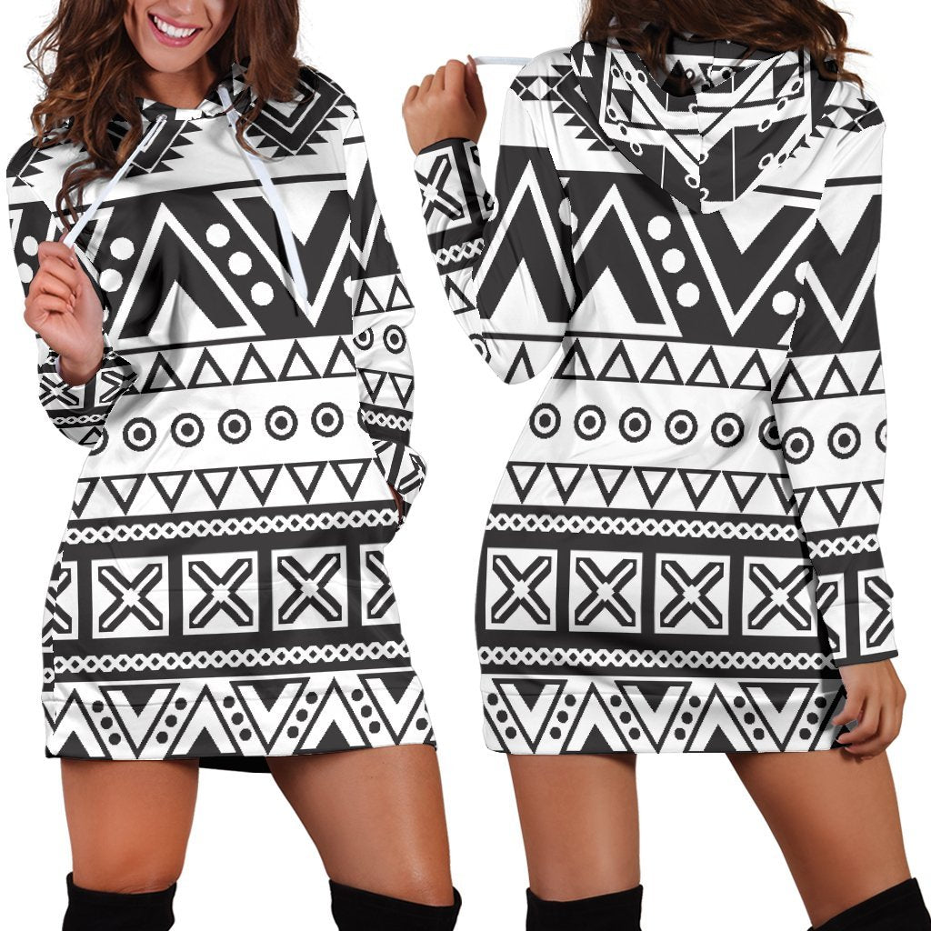 Dark Grey Aztec Pattern Print Hoodie Dress GearFrost
