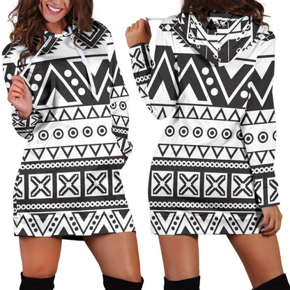 Dark Grey Aztec Pattern Print Hoodie Dress GearFrost