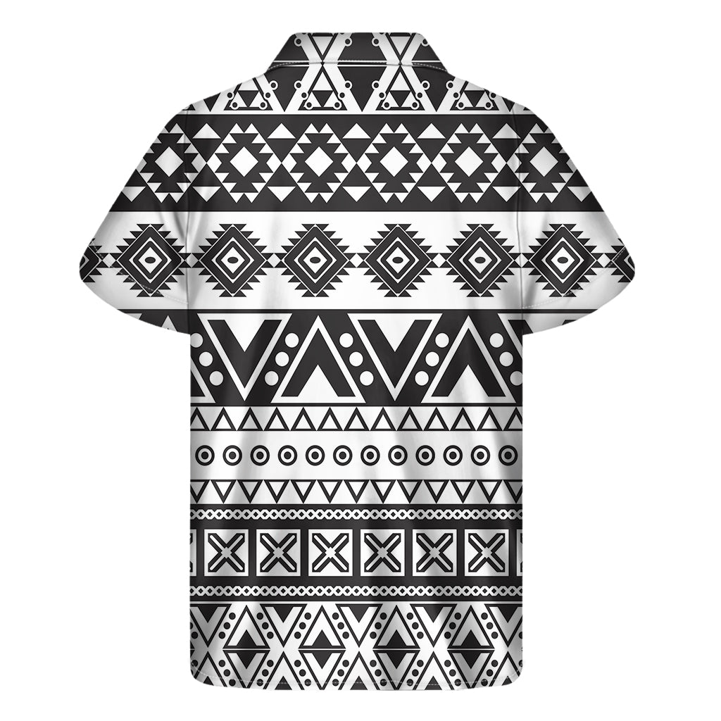 Dark Grey Aztec Pattern Print Men's Short Sleeve Shirt