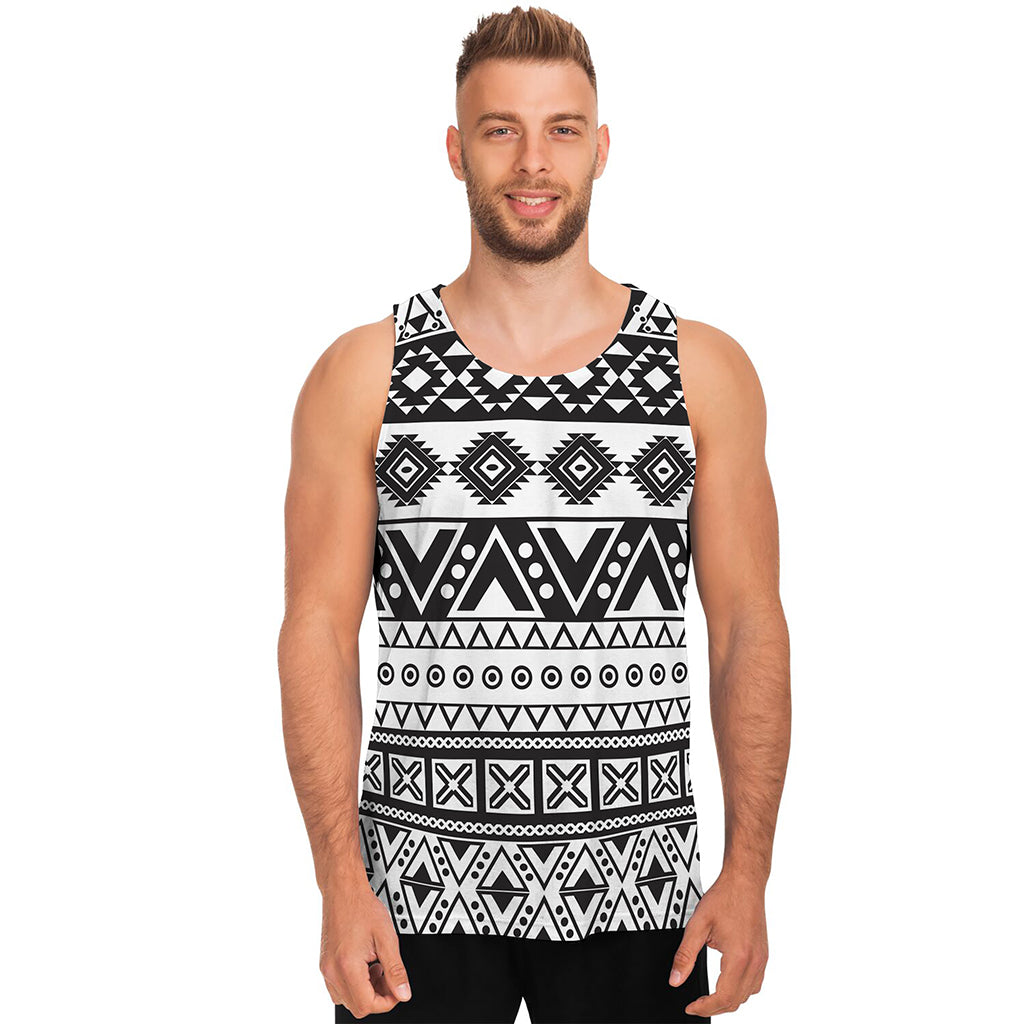 Dark Grey Aztec Pattern Print Men's Tank Top
