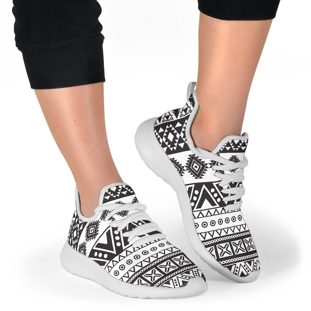 Dark Grey Aztec Pattern Print Mesh Knit Shoes GearFrost