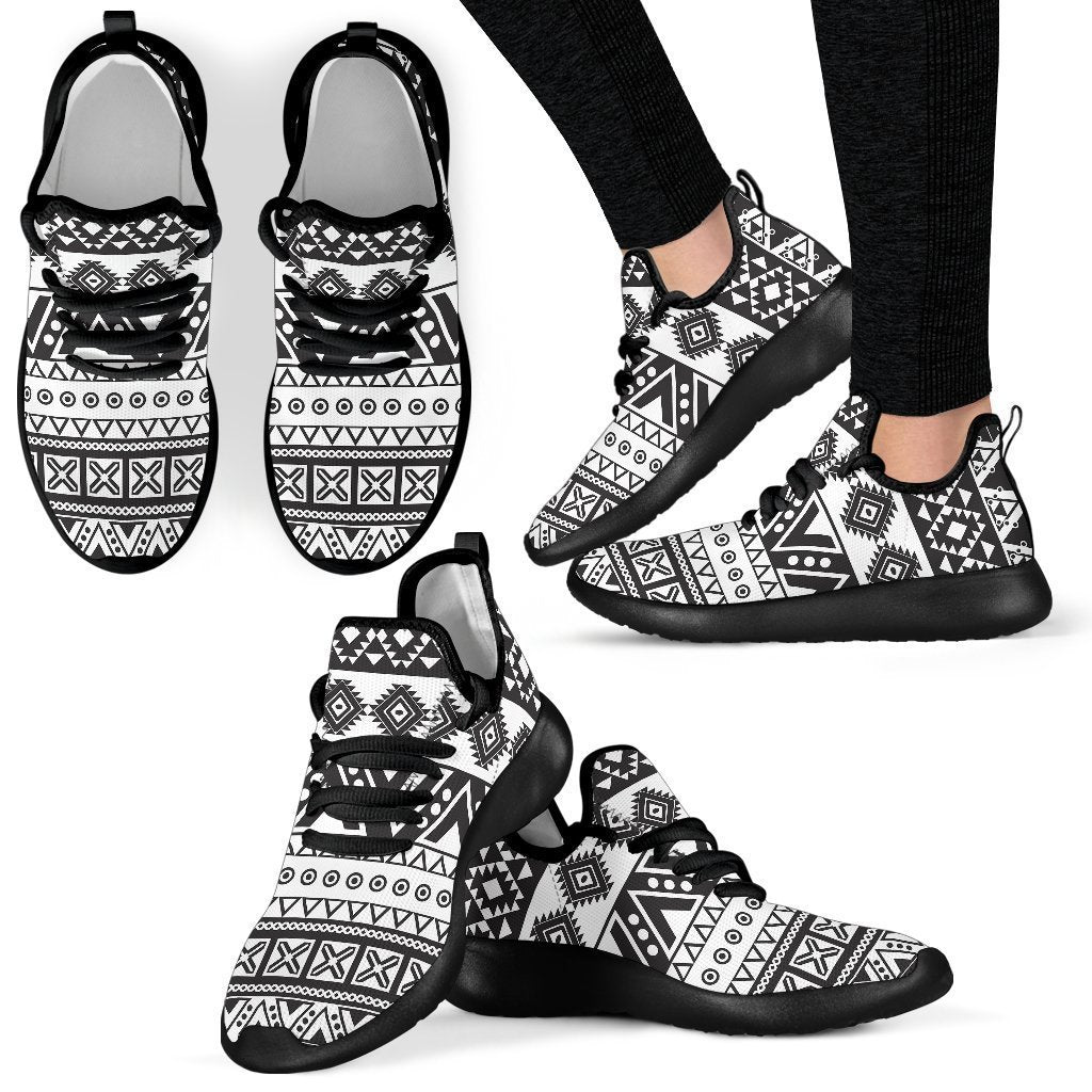 Dark Grey Aztec Pattern Print Mesh Knit Shoes GearFrost