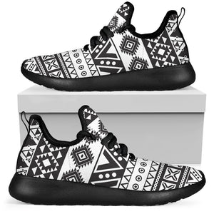Dark Grey Aztec Pattern Print Mesh Knit Shoes GearFrost