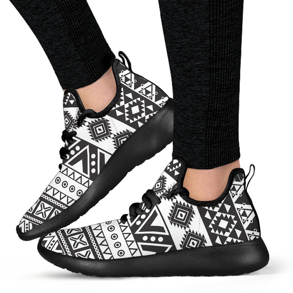 Dark Grey Aztec Pattern Print Mesh Knit Shoes GearFrost