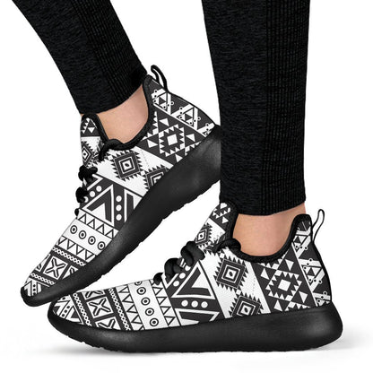 Dark Grey Aztec Pattern Print Mesh Knit Shoes GearFrost