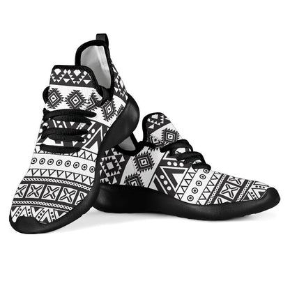 Dark Grey Aztec Pattern Print Mesh Knit Shoes GearFrost