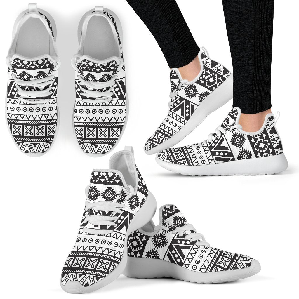 Dark Grey Aztec Pattern Print Mesh Knit Shoes GearFrost