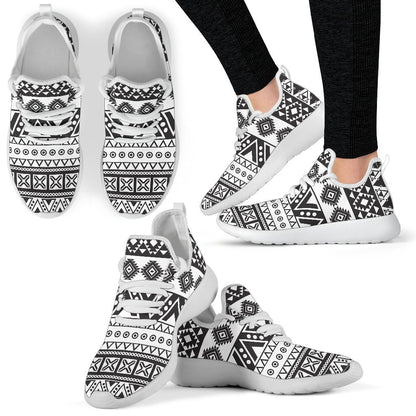 Dark Grey Aztec Pattern Print Mesh Knit Shoes GearFrost