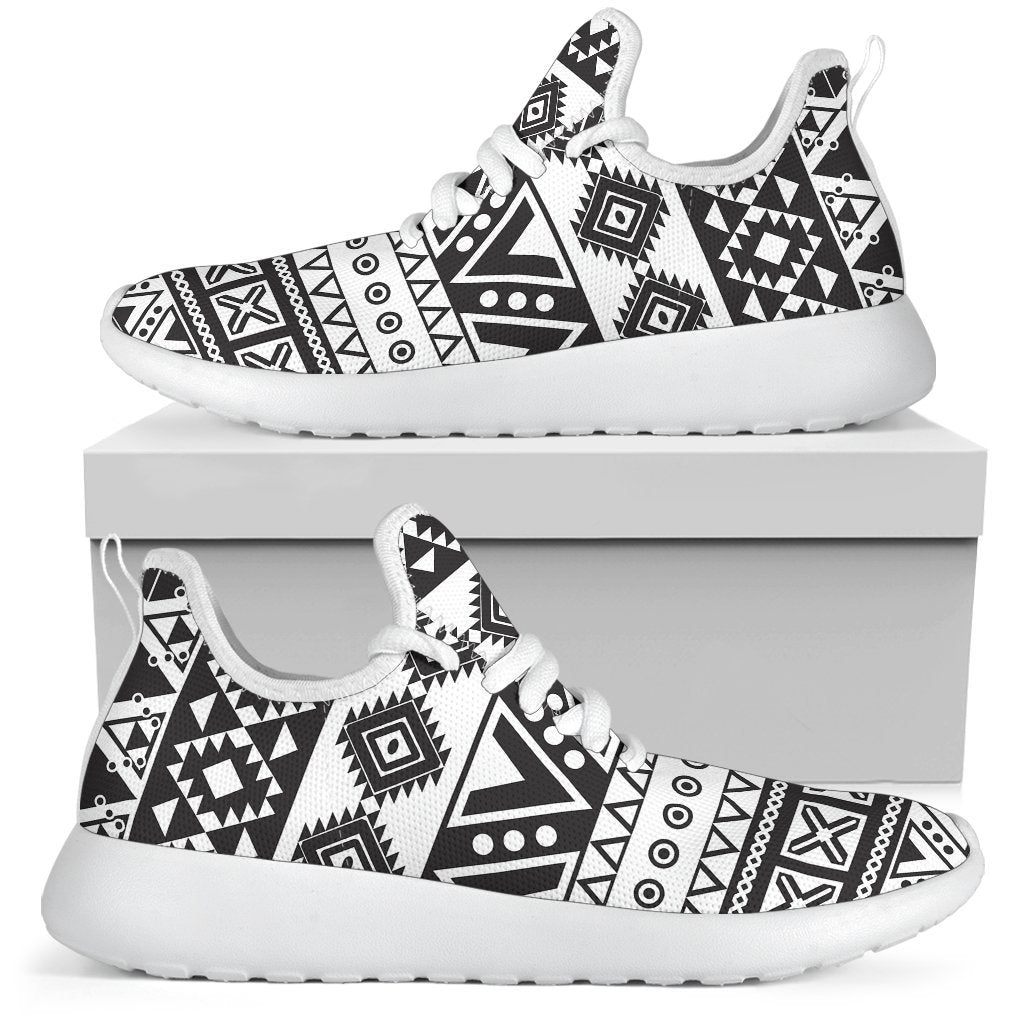 Dark Grey Aztec Pattern Print Mesh Knit Shoes GearFrost