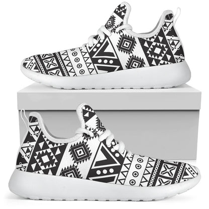 Dark Grey Aztec Pattern Print Mesh Knit Shoes GearFrost