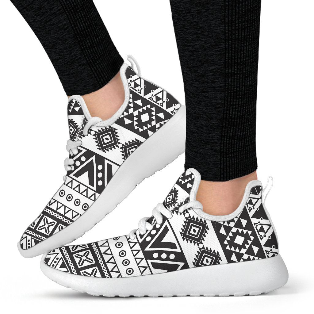 Dark Grey Aztec Pattern Print Mesh Knit Shoes GearFrost