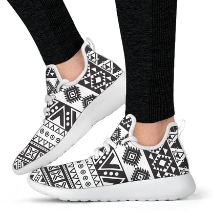 Dark Grey Aztec Pattern Print Mesh Knit Shoes GearFrost