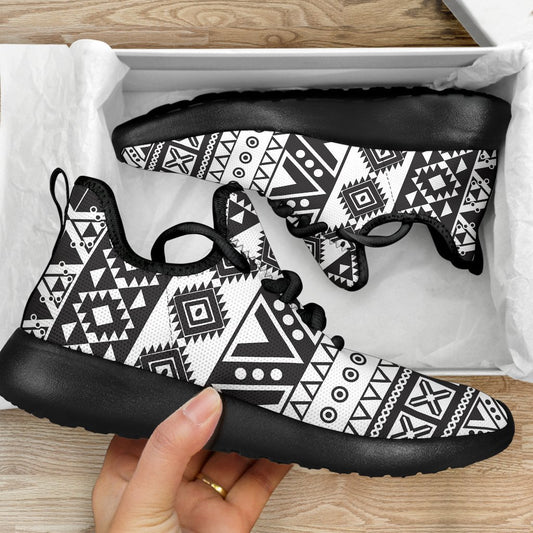 Dark Grey Aztec Pattern Print Mesh Knit Shoes GearFrost