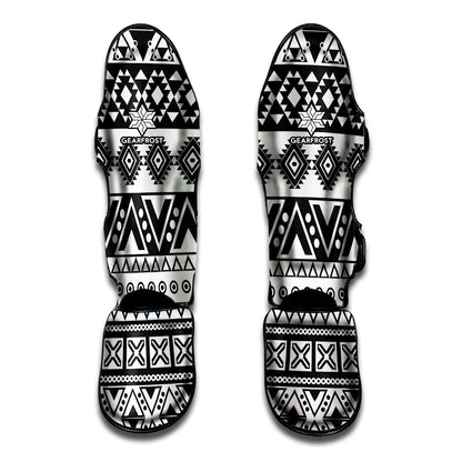 Dark Grey Aztec Pattern Print Muay Thai Shin Guard