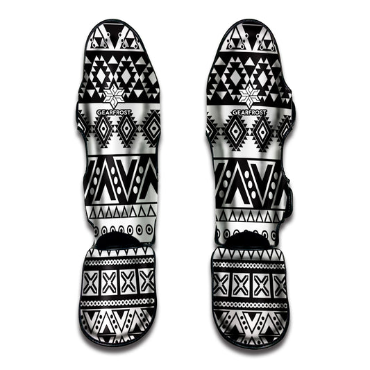 Dark Grey Aztec Pattern Print Muay Thai Shin Guard