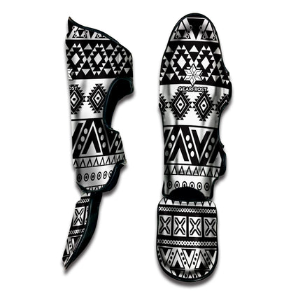 Dark Grey Aztec Pattern Print Muay Thai Shin Guard