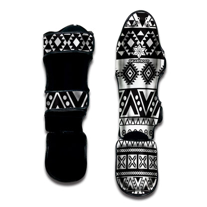 Dark Grey Aztec Pattern Print Muay Thai Shin Guard