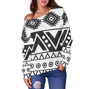 Dark Grey Aztec Pattern Print Off Shoulder Sweatshirt GearFrost
