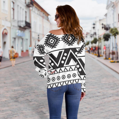 Dark Grey Aztec Pattern Print Off Shoulder Sweatshirt GearFrost