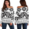 Dark Grey Aztec Pattern Print Off The Shoulder Sweatshirt