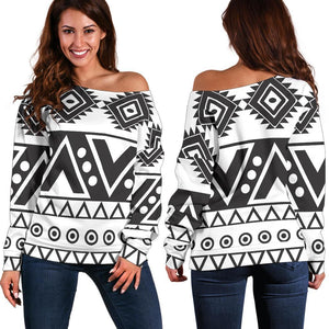 Dark Grey Aztec Pattern Print Off Shoulder Sweatshirt GearFrost
