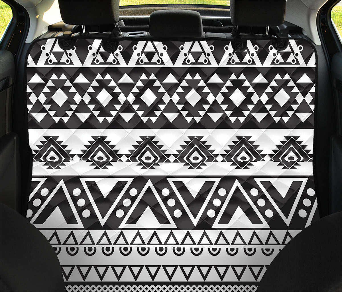 Dark Grey Aztec Pattern Print Pet Car Back Seat Cover