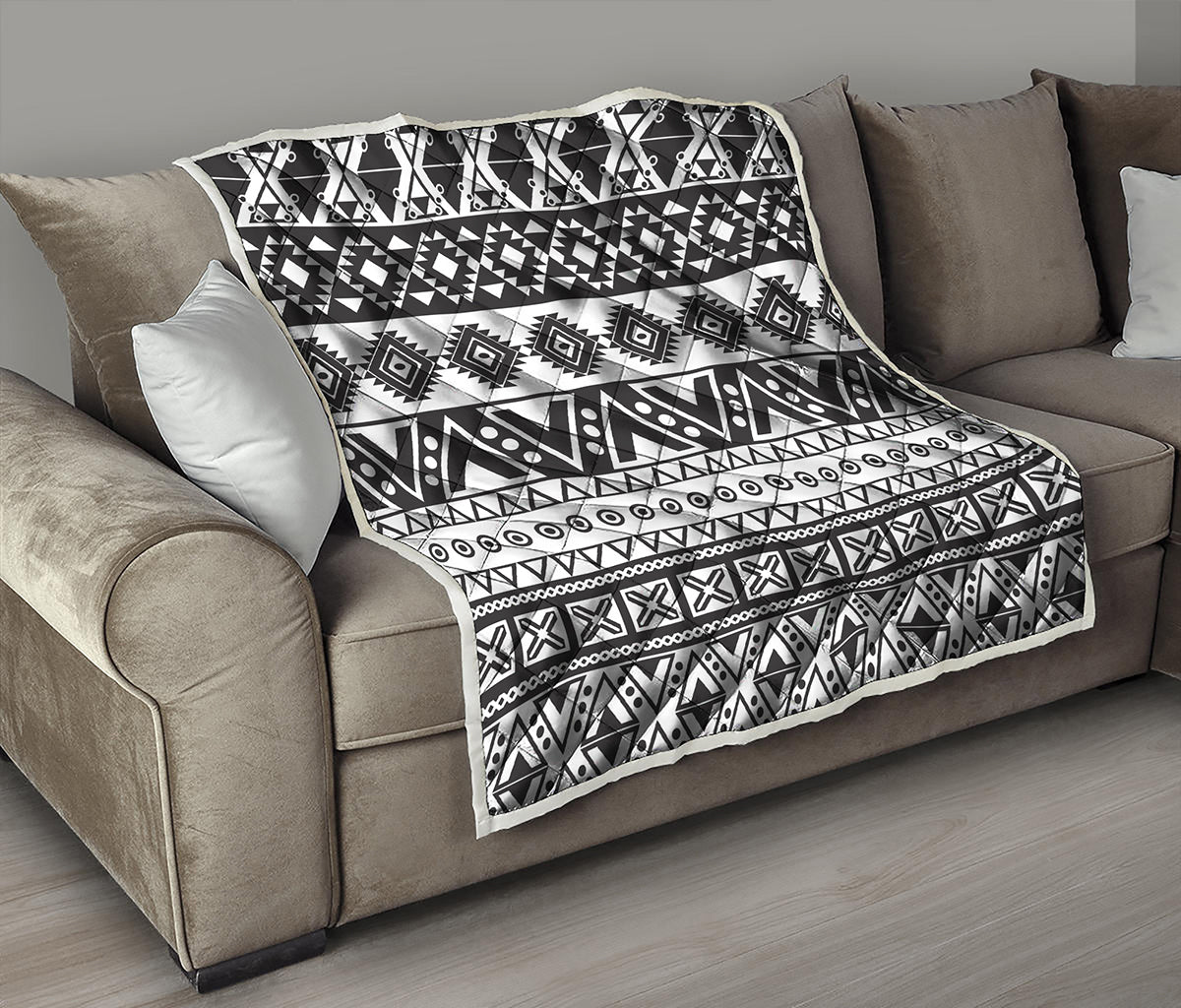 Dark Grey Aztec Pattern Print Quilt
