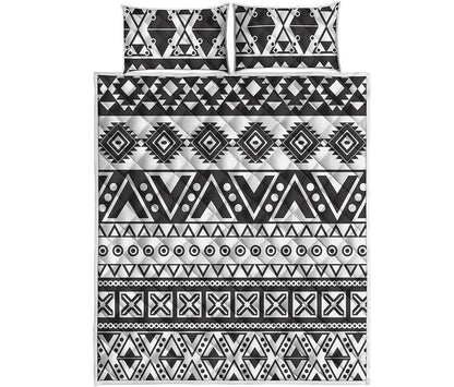 Dark Grey Aztec Pattern Print Quilt Bed Set