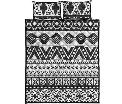 Dark Grey Aztec Pattern Print Quilt Bed Set