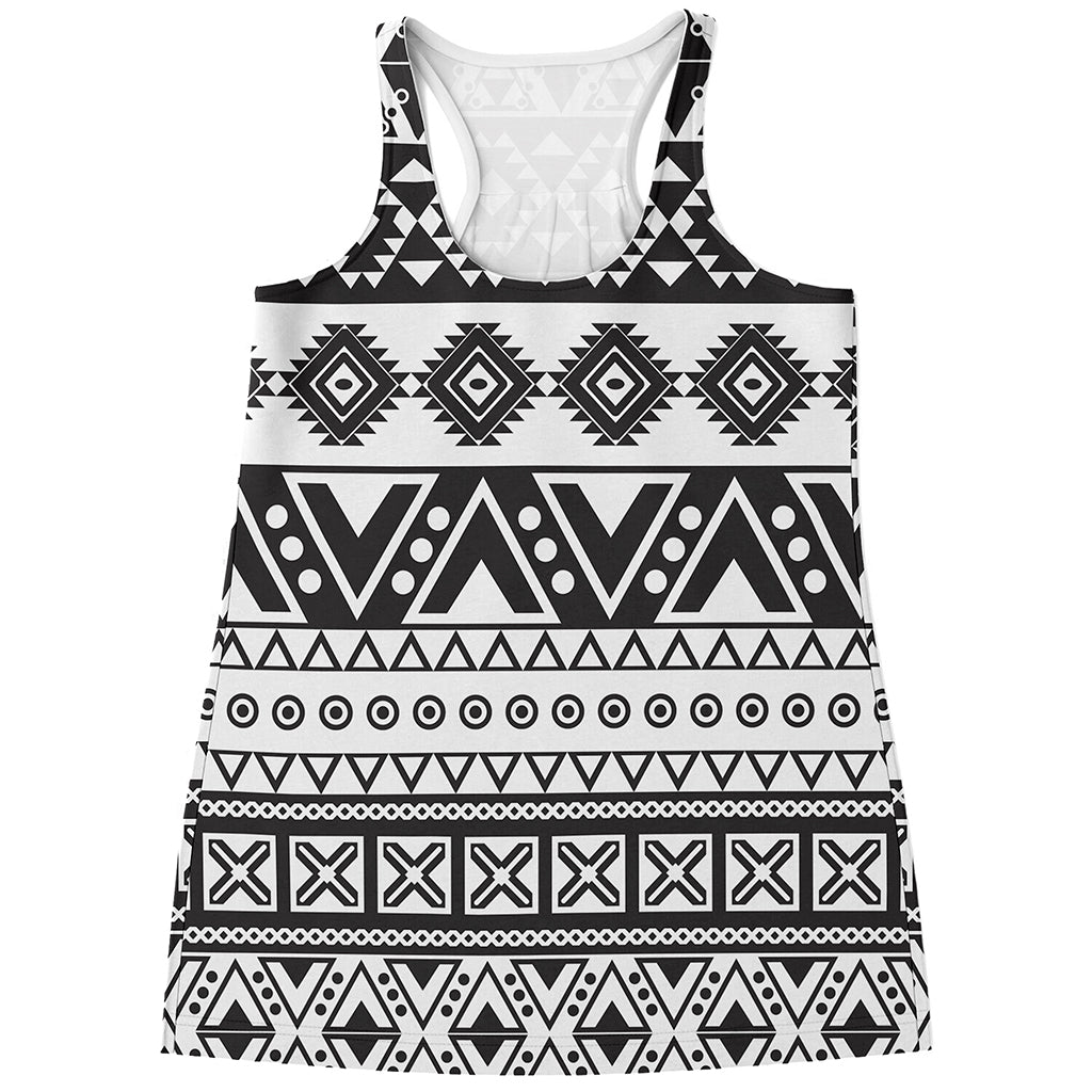 Dark Grey Aztec Pattern Print Women's Racerback Tank Top