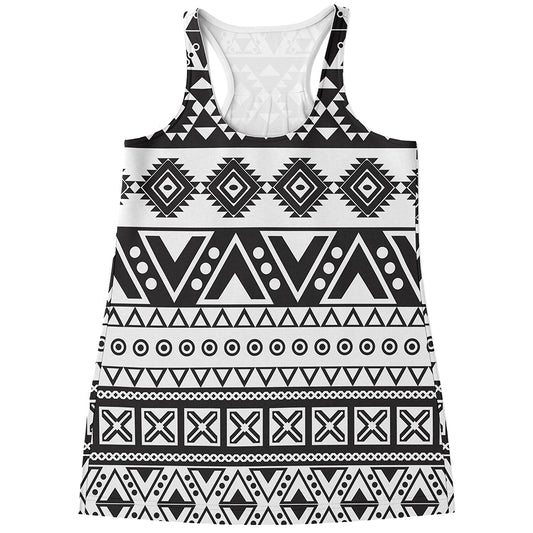 Dark Grey Aztec Pattern Print Women's Racerback Tank Top