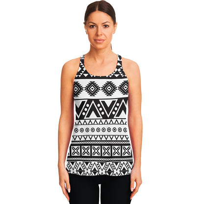 Dark Grey Aztec Pattern Print Women's Racerback Tank Top