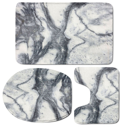 Dark Grey White Marble Print 3 Piece Bath Mat Set