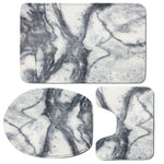 Dark Grey White Marble Print 3 Piece Bath Mat Set