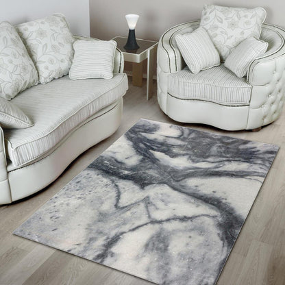 Dark Grey White Marble Print Area Rug GearFrost