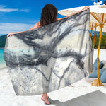 Dark Grey White Marble Print Beach Sarong Wrap