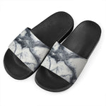 Dark Grey White Marble Print Black Slide Sandals