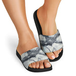 Dark Grey White Marble Print Black Slide Sandals