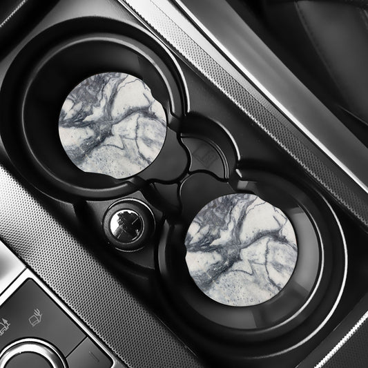 Dark Grey White Marble Print Car Coasters