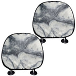 Dark Grey White Marble Print Car Headrest Covers