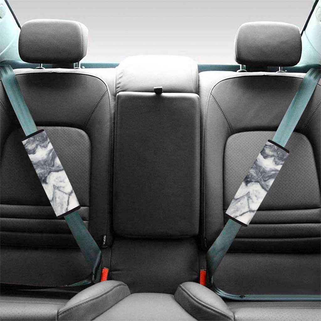 Dark Grey White Marble Print Car Seat Belt Covers