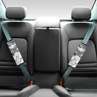 Dark Grey White Marble Print Car Seat Belt Covers