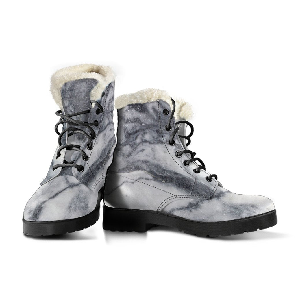 Dark Grey White Marble Print Comfy Boots GearFrost