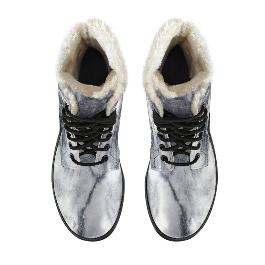 Dark Grey White Marble Print Comfy Boots GearFrost