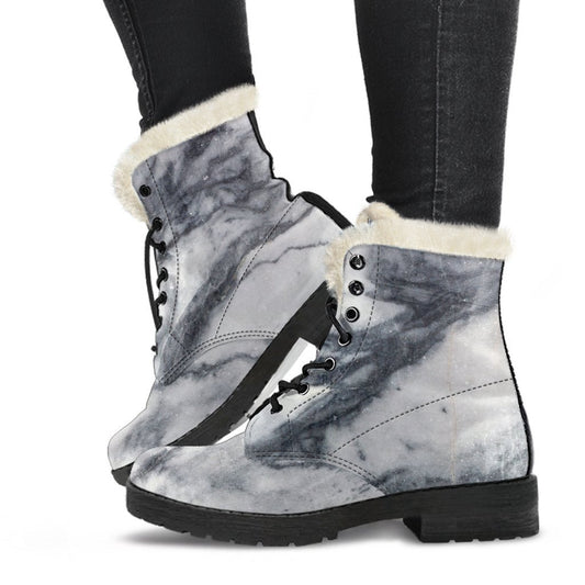 Dark Grey White Marble Print Comfy Boots GearFrost