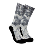 Dark Grey White Marble Print Crew Socks