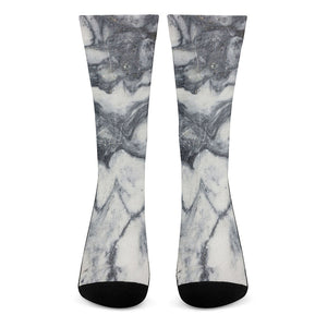 Dark Grey White Marble Print Crew Socks