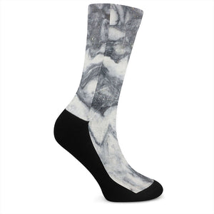 Dark Grey White Marble Print Crew Socks